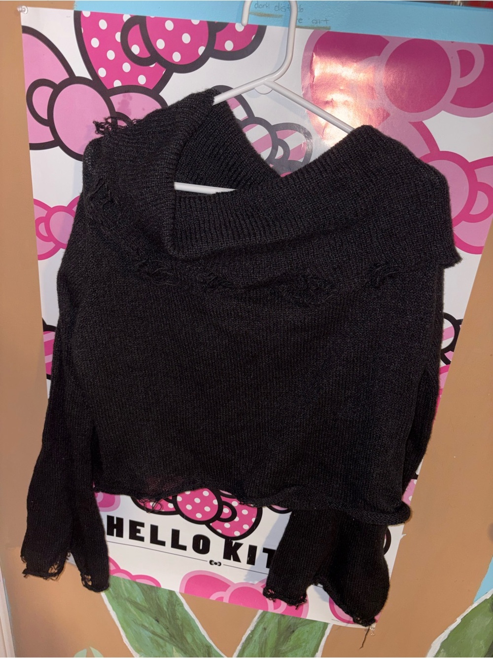 SHEIN Black Distressed Cowl Neck Sweater